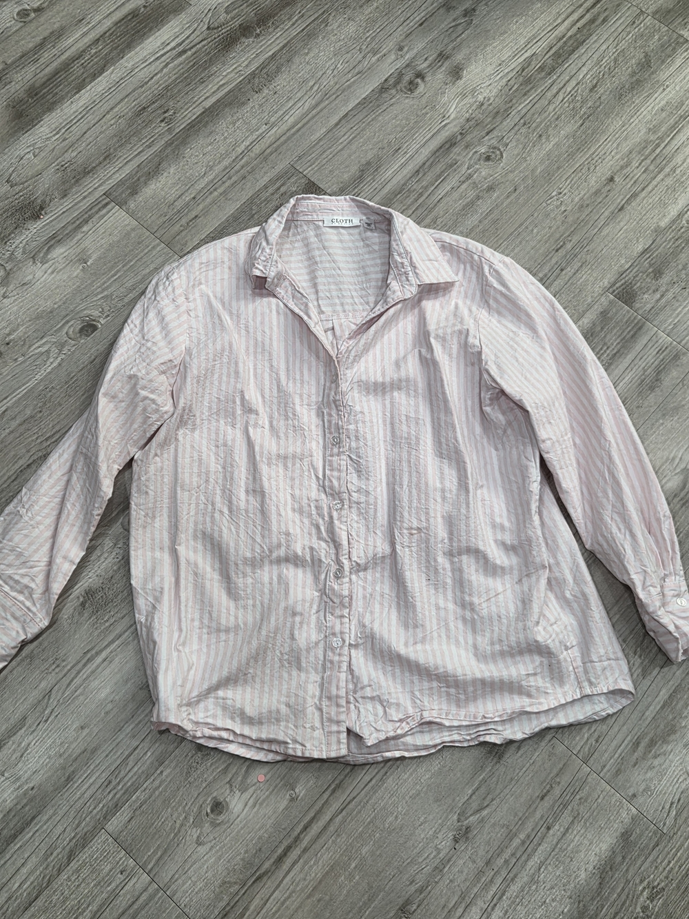 CLOTH by Design Women’s Large Pink White Striped Button Shirt
